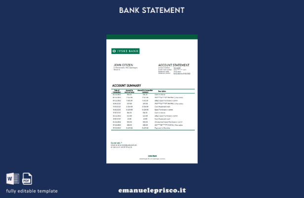 modello word di estratto conto bancario Danimarca Jyske in stile verificato